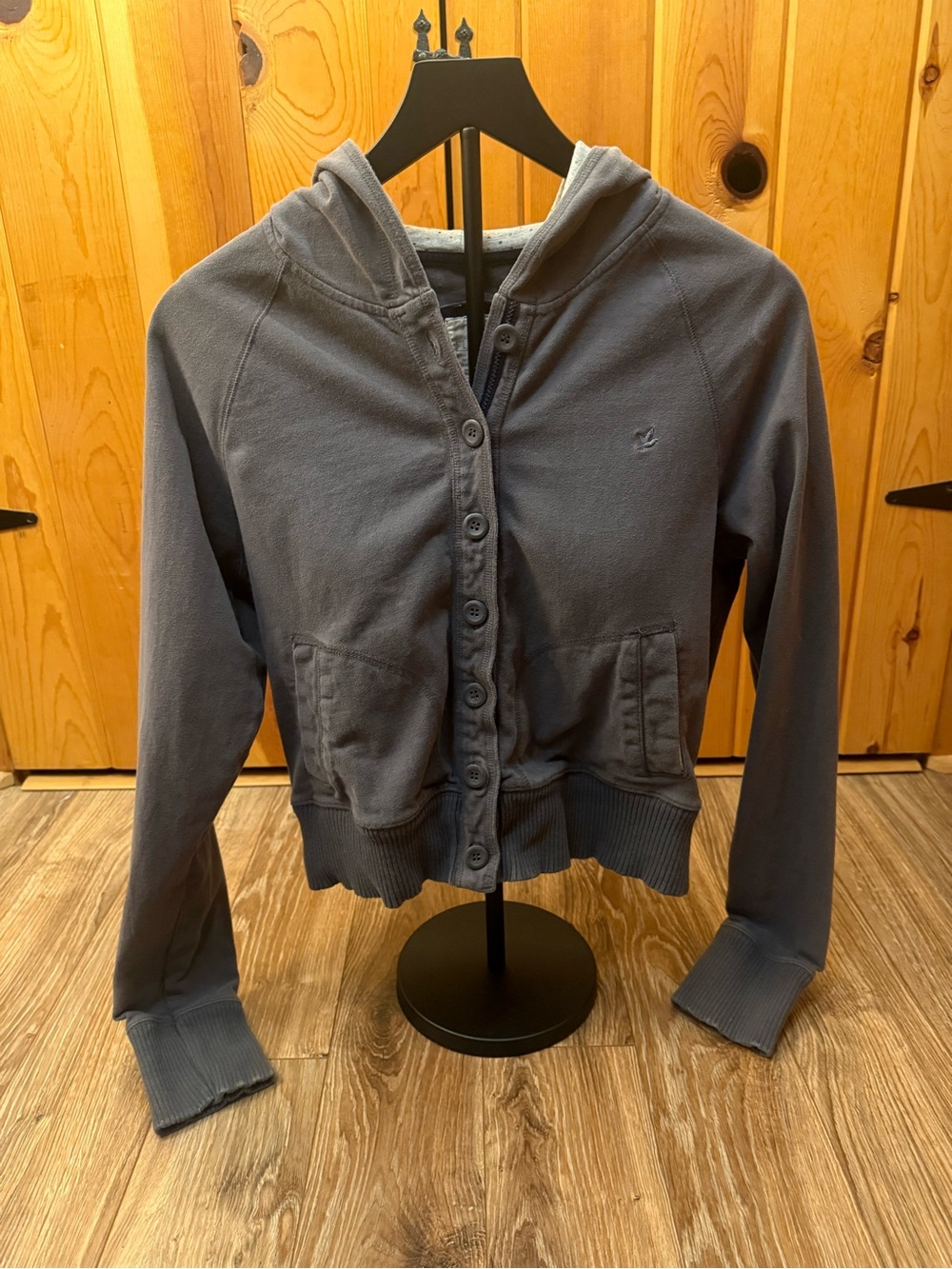 aerie Button-Front Hoodie in Gray